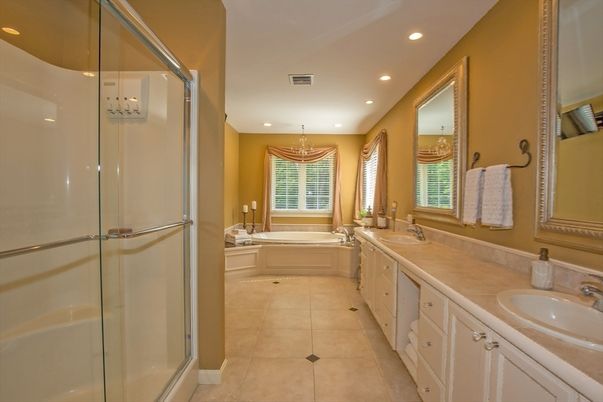 Bathroom, Dual Sink Vanities, Glass Shower, Interior, Recessed Lighting