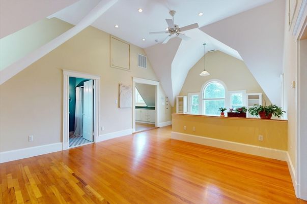 Empty room, Interior, Pendant Lights, Recessed Lighting, Wood Texture Flooring