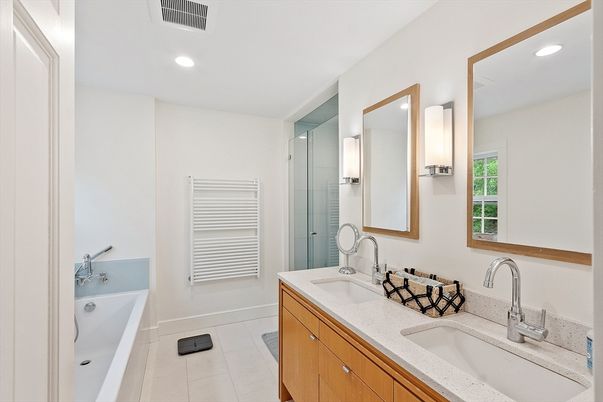 Bathroom, Dual Sink Vanities, Glass Shower, Interior, Recessed Lighting