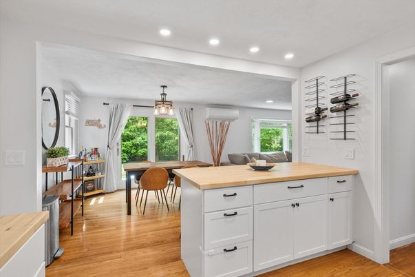 Dining room, Interior, Recessed Lighting, Wood Texture Flooring