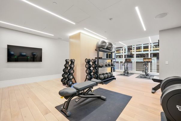 Fitness Equipment, Interior, Recessed Lighting, Wood Texture Flooring
