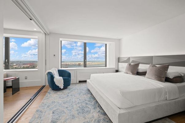 Bedroom, Interior, Recessed Lighting, Water, Wood Texture Flooring