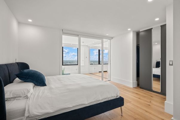 Bedroom, Interior, Recessed Lighting, Wood Texture Flooring