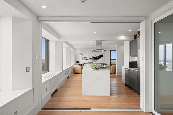 Interior, Living room, Pendant Lights, Recessed Lighting, Wood Texture Flooring