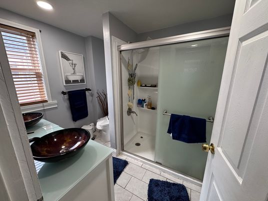 Bathroom, Glass Shower, Interior, Recessed Lighting