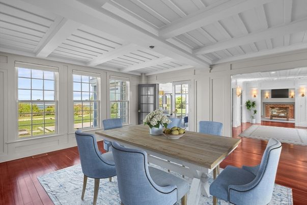 Dining room, Fireplace, Interior, Wood Texture Flooring