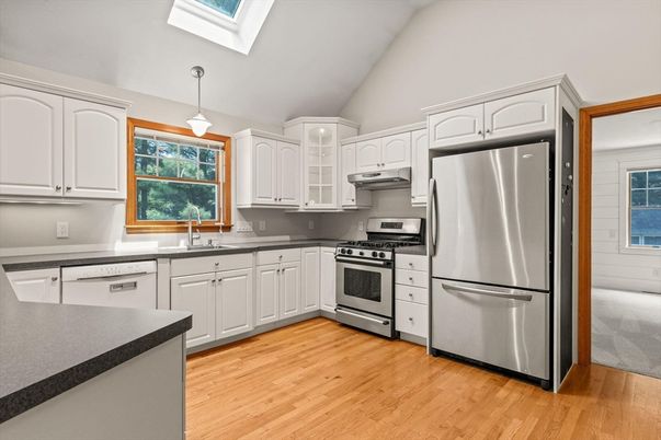 Interior, Kitchen, Pendant Lights, Stainless Steel Appliances, Wood Texture Flooring