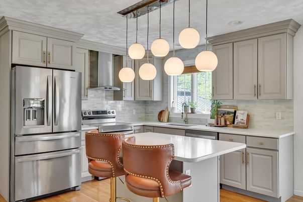 Interior, Kitchen, Pendant Lights, Stainless Steel Appliances, Wood Texture Flooring