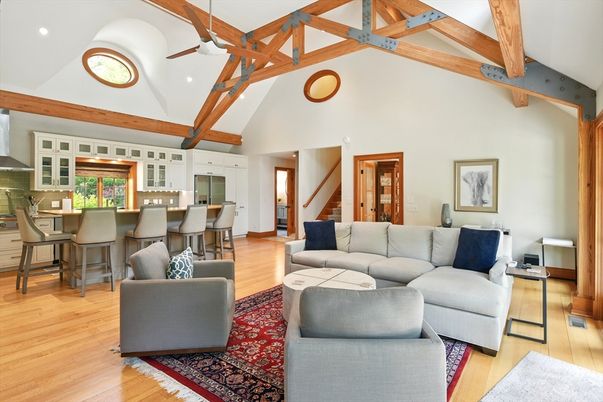 Interior, Kitchen, Living room, Recessed Lighting, Wooden Beams, Wood Texture Flooring