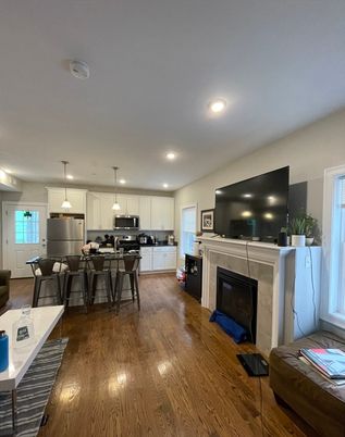 Dining room, Fireplace, Interior, Kitchen, Pendant Lights, Recessed Lighting, Wood Texture Flooring