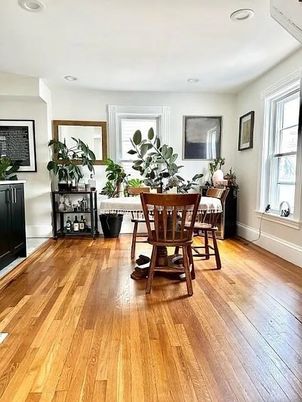Dining room, Interior, Recessed Lighting, Wood Texture Flooring