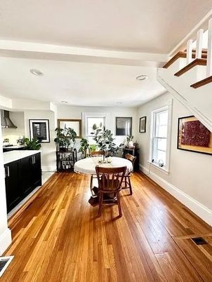 Dining room, Interior, Kitchen, Living room, Recessed Lighting, Wood Texture Flooring
