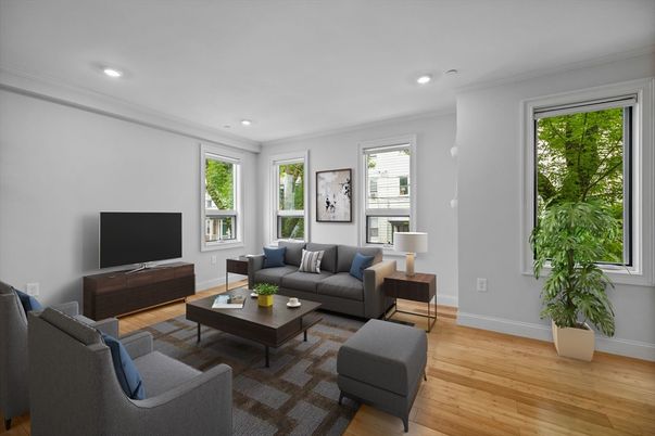 Interior, Living room, Recessed Lighting, Wood Texture Flooring