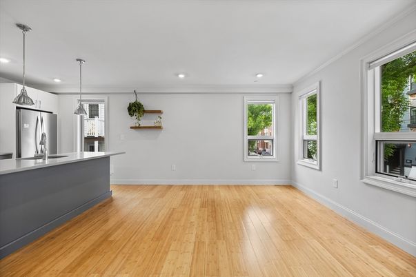 Interior, Kitchen, Pendant Lights, Recessed Lighting, Wood Texture Flooring
