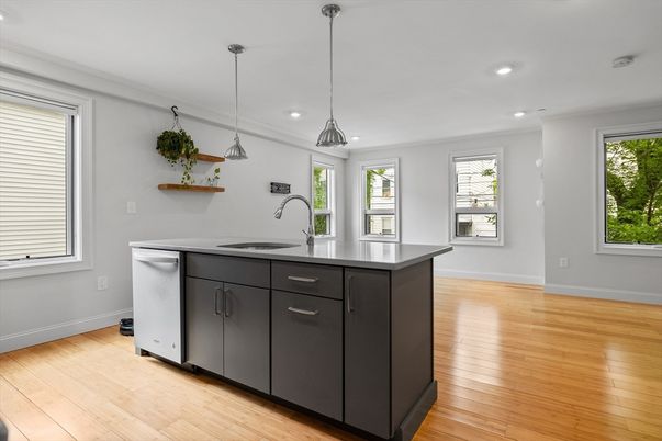 Interior, Kitchen, Pendant Lights, Recessed Lighting, Wood Texture Flooring