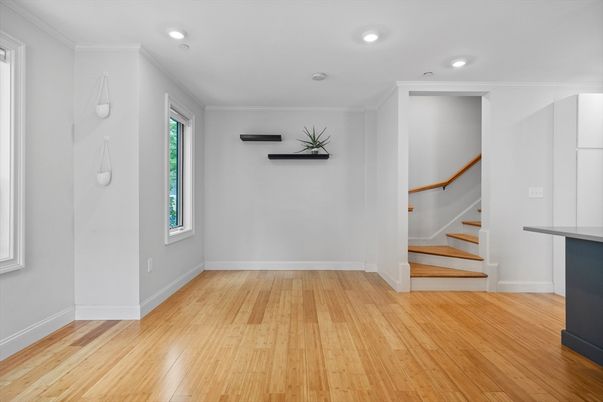 Empty room, Interior, Recessed Lighting, Wood Texture Flooring