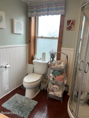 Bathroom, Glass Shower, Interior, Wood Texture Flooring