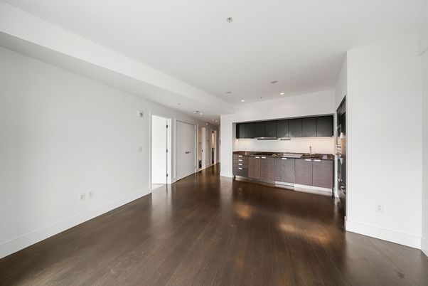 Empty room, Interior, Kitchen, Recessed Lighting, Wood Texture Flooring