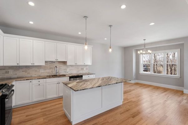 Chandelier, Interior, Kitchen, Pendant Lights, Recessed Lighting, Wood Texture Flooring