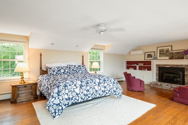 Bedroom, Fireplace, Interior, Wood Texture Flooring