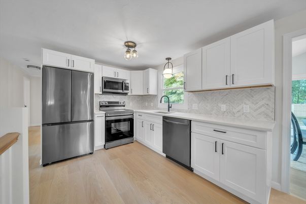 Interior, Kitchen, Stainless Steel Appliances, Wood Texture Flooring