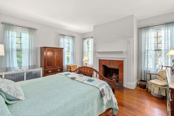 Bedroom, Fireplace, Interior, Wood Texture Flooring