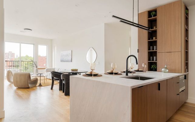 Interior, Kitchen, Living room, Recessed Lighting, Wood Texture Flooring