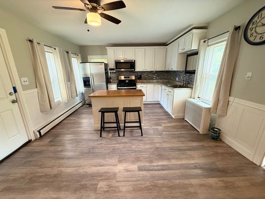 Interior, Kitchen, Stainless Steel Appliances, Wood Texture Flooring