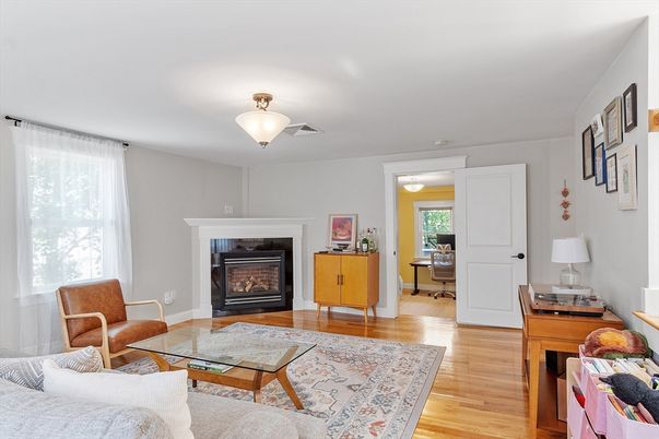 Fireplace, Home Office, Interior, Living room, Wood Texture Flooring