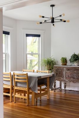 Dining room, Interior, Pendant Lights, Wood Texture Flooring
