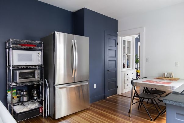 Dining room, Interior, Kitchen, Stainless Steel Appliances, Wood Texture Flooring
