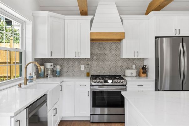 Interior, Kitchen, Stainless Steel Appliances, Wooden Beams, Wood Texture Flooring