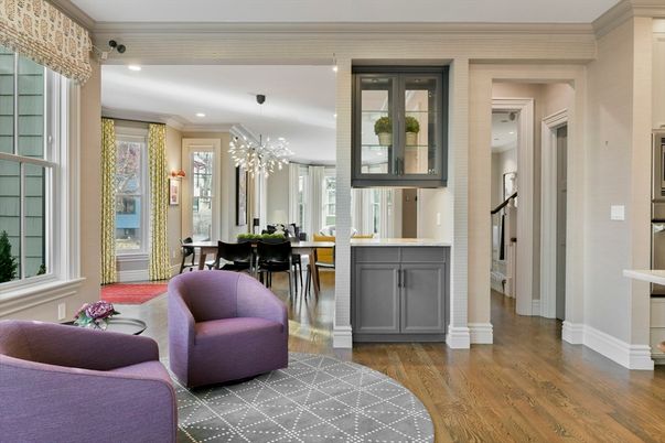 Dining room, Interior, Pendant Lights, Recessed Lighting, Wood Texture Flooring