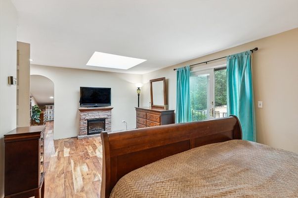 Bedroom, Fireplace, Interior, Wood Texture Flooring