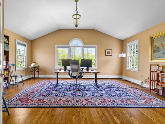 Home Office, Interior, Pendant Lights, Wood Texture Flooring