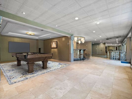 Billiard Table, Chandelier, Game Room, Interior, Recessed Lighting