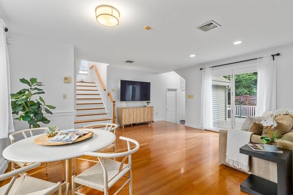 Dining room, Interior, Recessed Lighting, Wood Texture Flooring