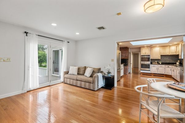 Interior, Kitchen, Living room, Recessed Lighting, Stainless Steel Appliances, Wood Texture Flooring