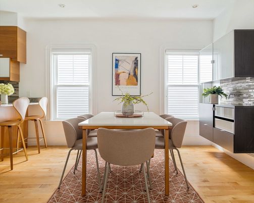 Dining room, Interior, Recessed Lighting, Wood Texture Flooring