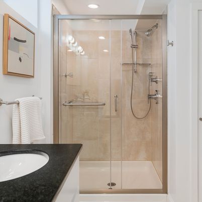 Bathroom, Glass Shower, Interior, Recessed Lighting