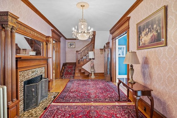 Chandelier, Fireplace, Interior, Wood Texture Flooring