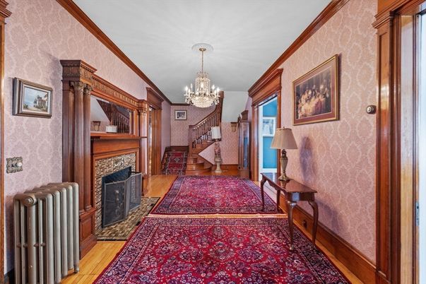 Chandelier, Fireplace, Interior, Wood Texture Flooring