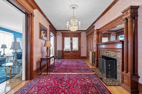 Chandelier, Fireplace, Interior, Wood Texture Flooring