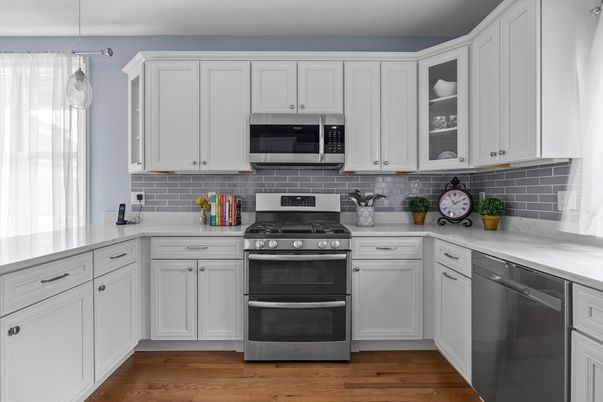 Interior, Kitchen, Pendant Lights, Stainless Steel Appliances, Wood Texture Flooring