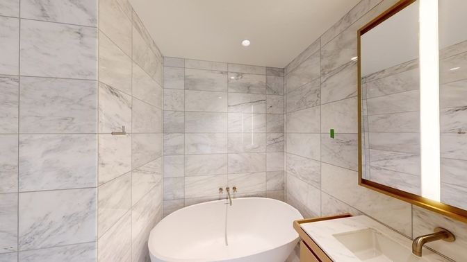 Bathroom, Interior, Marble Walls, Recessed Lighting