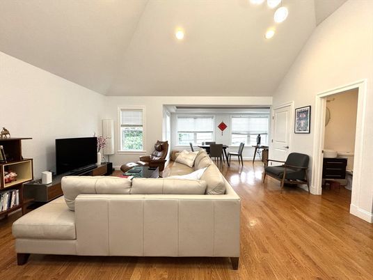 Dining room, Interior, Living room, Recessed Lighting, Wood Texture Flooring
