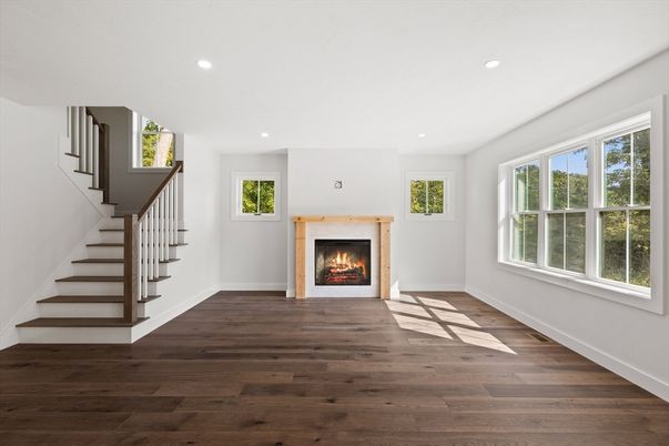 Fireplace, Interior, Recessed Lighting, Wood Texture Flooring
