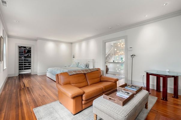 Bedroom, Interior, Living room, Recessed Lighting, Wood Texture Flooring