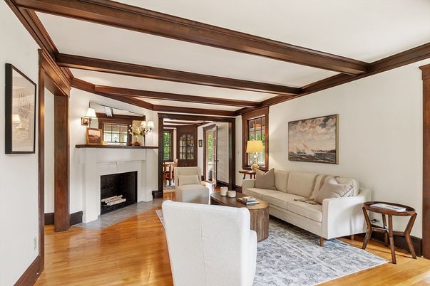 Fireplace, Interior, Living room, Wooden Beams, Wood Texture Flooring