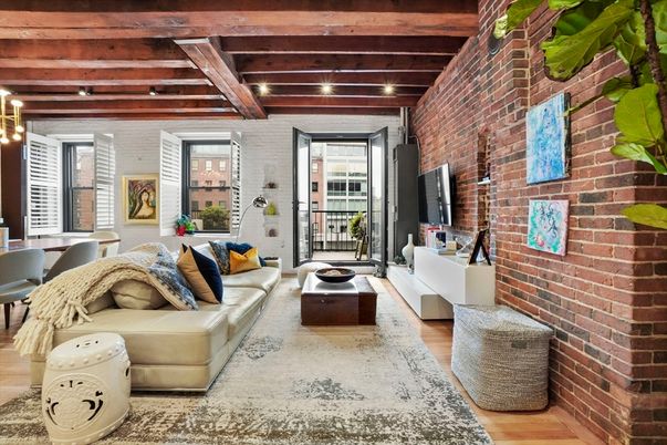 Interior, Living room, Stone Walls, Wooden Beams, Wood Texture Flooring